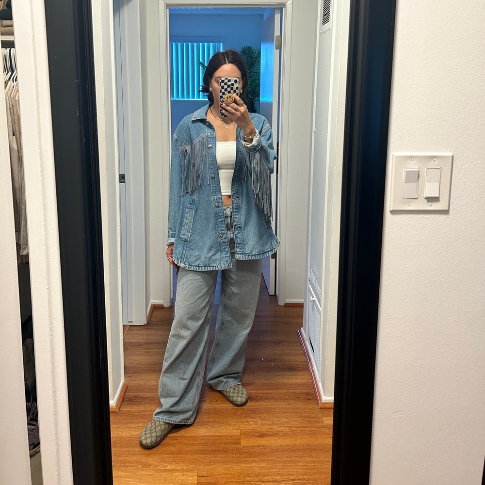 Size med fringe oversized denim free people jacket